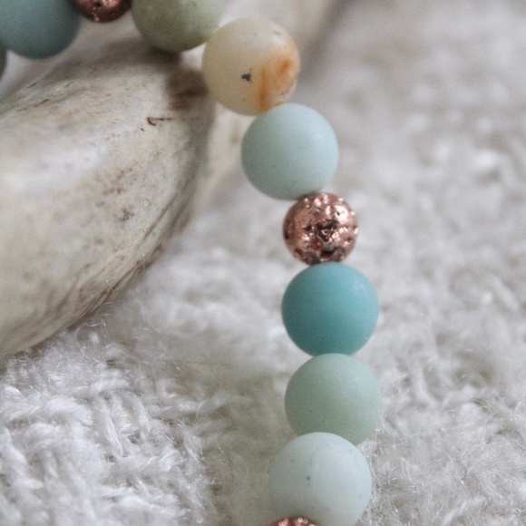 Amazonite Rose Gold Lava Bead Gemstone Chakra Balancing Energy Bracelet - Picture 3 of 3